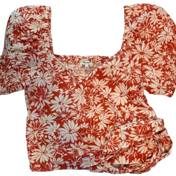 NWT Madewell Anita Floral Linen Puff Sleeve Wrap Top Size S - Picture 4 of 10